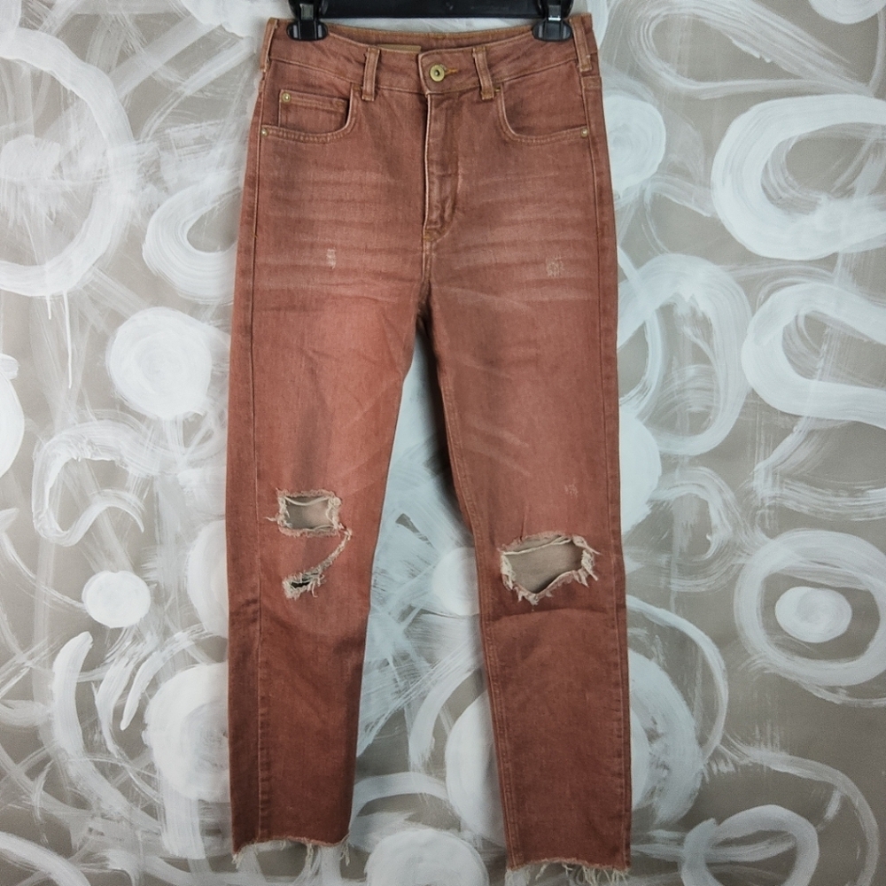 PILCRO Anthropology The Vintage Straight Distressed Jeans Rust Wmns Sz 26 Pants